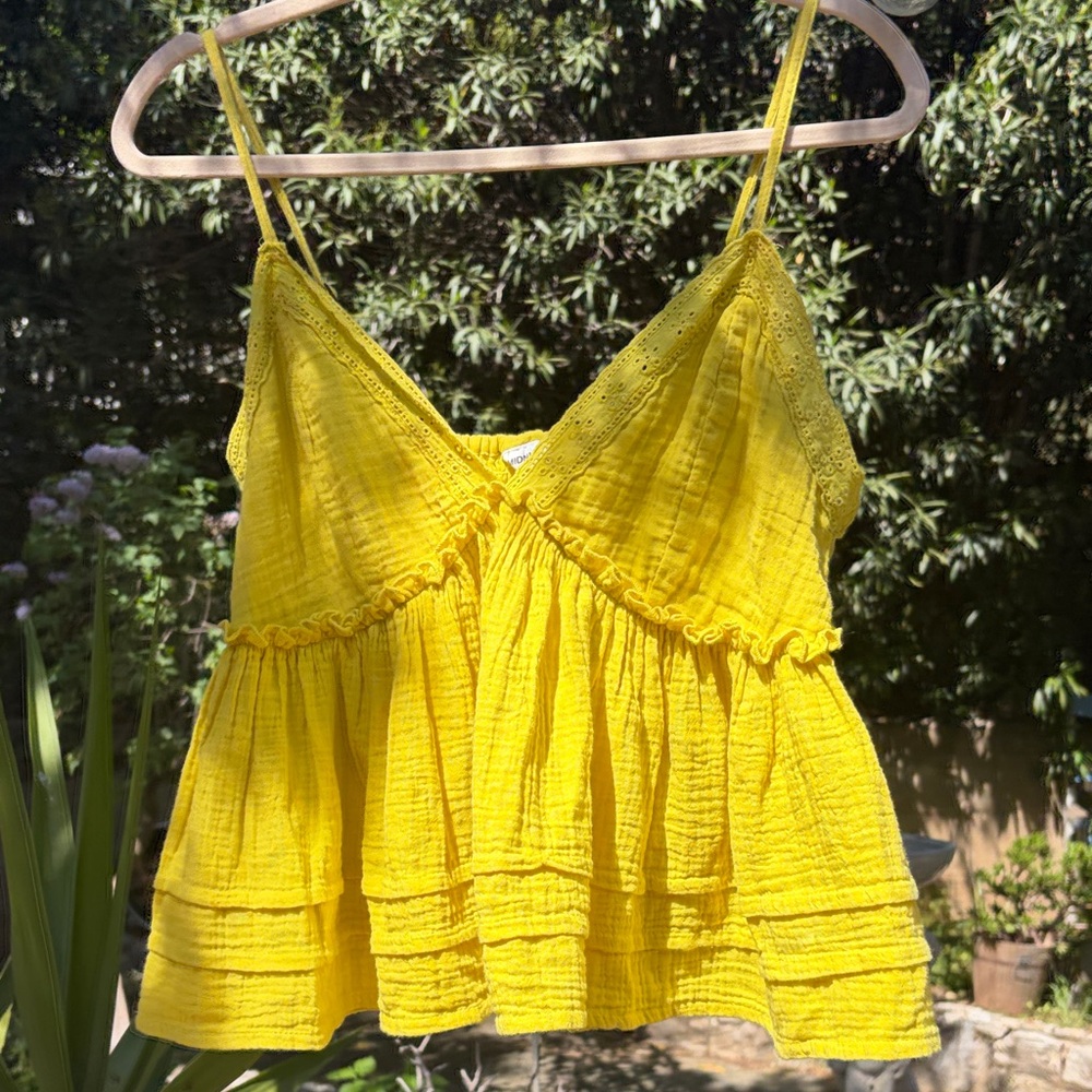 Size Large Yellow Ruffled Cotton Cami Tank Top - Women